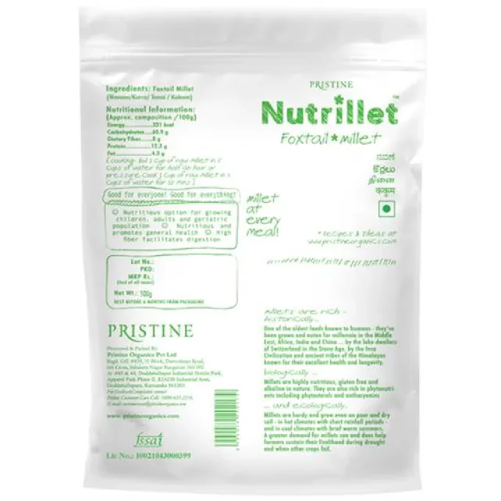 PRISTINE Nutrillet Foxtail Millet, 500 g Pouch-2.webp